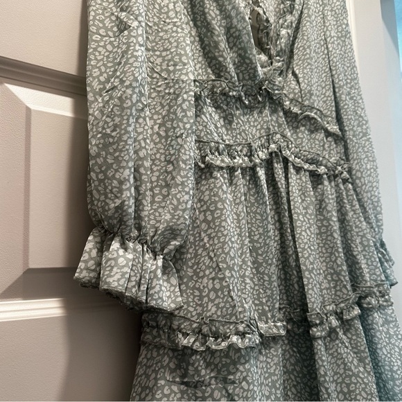 Long Sleeve Dress Deep V Neck Ruffle Layer Swing Mini Dresses Open Back - Picture 4 of 14